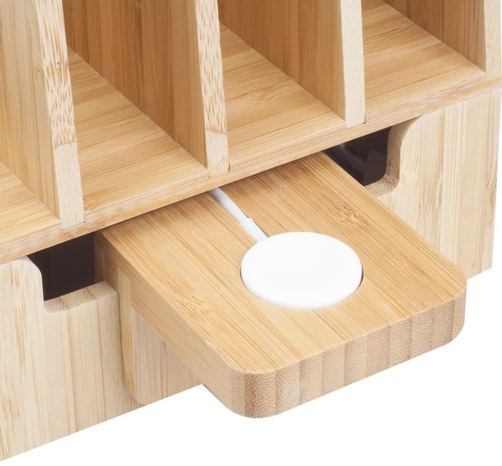 Bamboo Charging Station: Multi Device Organizer with Apple Watch Adapter