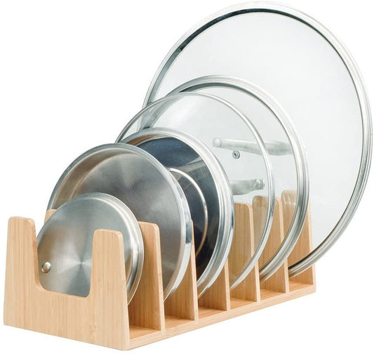 Bamboo Pot Lid Organizer: Kitchen Cabinet &amp; Countertop Storage