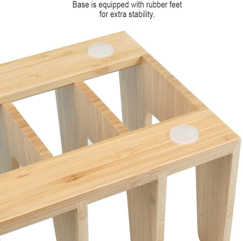 Bamboo Pot Lid Organizer: Kitchen Cabinet &amp; Countertop Storage.