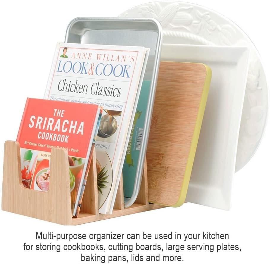 Bamboo Pot Lid Organizer: Kitchen Cabinet &amp; Countertop Storage.