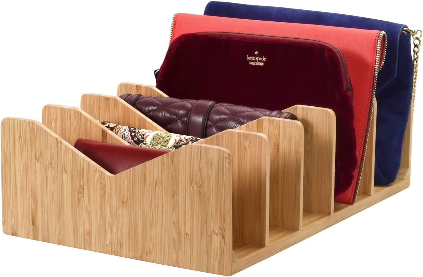 MobileVision Bamboo Purse and Wallet Organizer, Shelf Dividers for Closet or Dresser Organization and Storage, 5 dividers