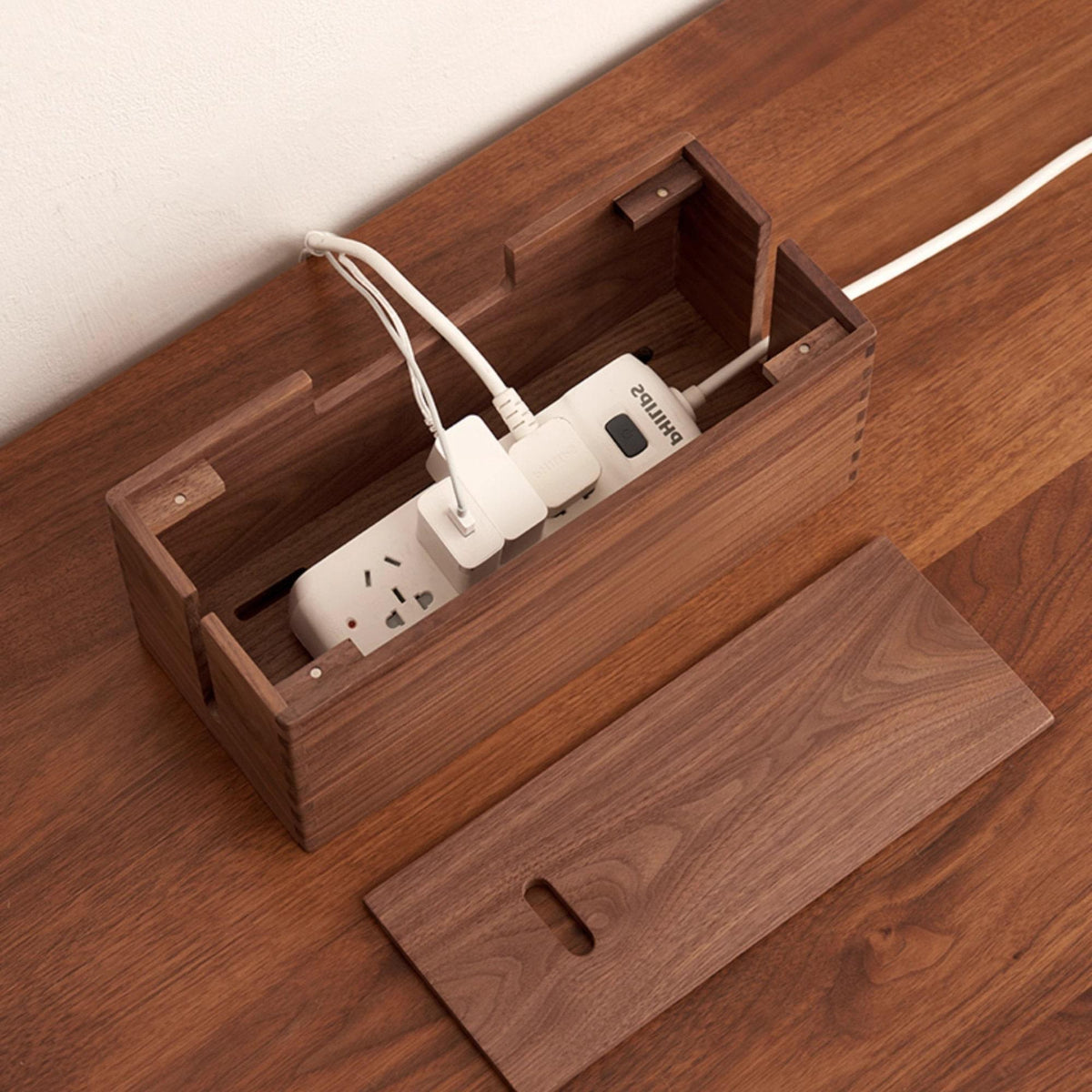 Personalized Walnut Desk Wire Organizer, Wire Storage Box,Desk Decor, Desk Power Cord Storage Box, Housewarming Gift For First Home,Decorate.