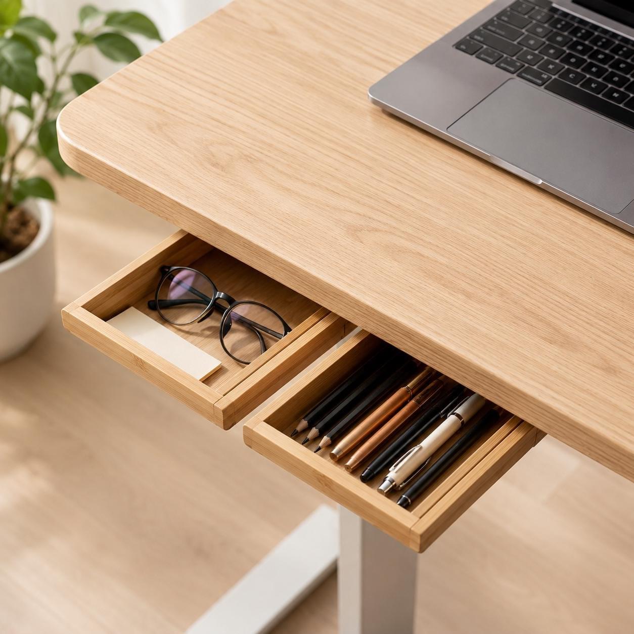 Hidden Wooden Desk Drawer, Under Desk Storage, Minimalist Office Organizer, Bamboo Workspace Solution