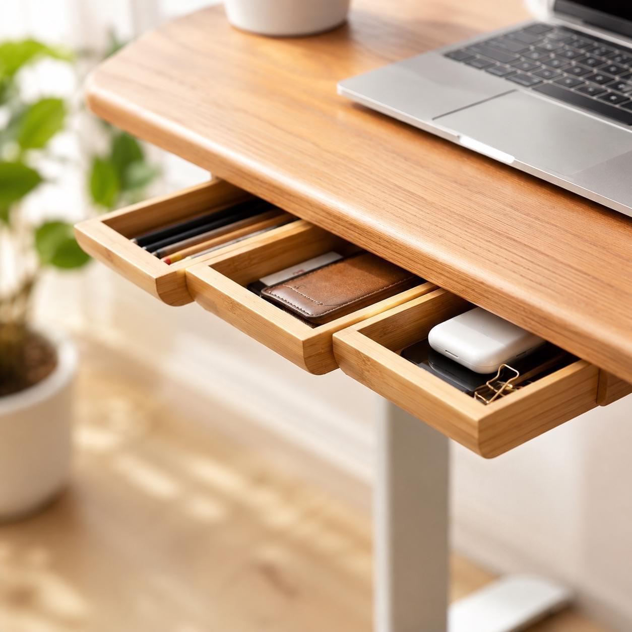 Hidden Wooden Desk Drawer, Under Desk Storage, Minimalist Office Organizer, Bamboo Workspace Solution