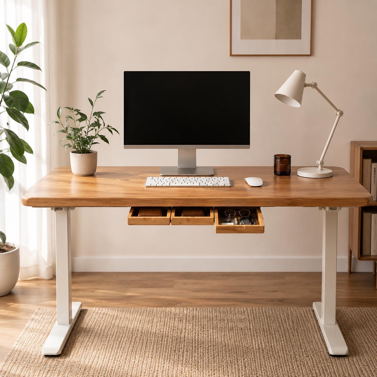 Hidden Wooden Desk Drawer, Under Desk Storage, Minimalist Office Organizer, Bamboo Workspace Solution