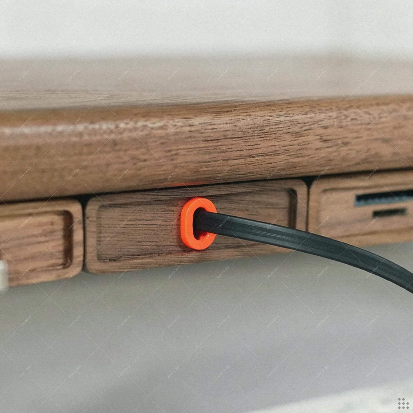 Wood Desk Organizer | Retractable Cable Box | Adhesive Cord Holder Walnut Beech