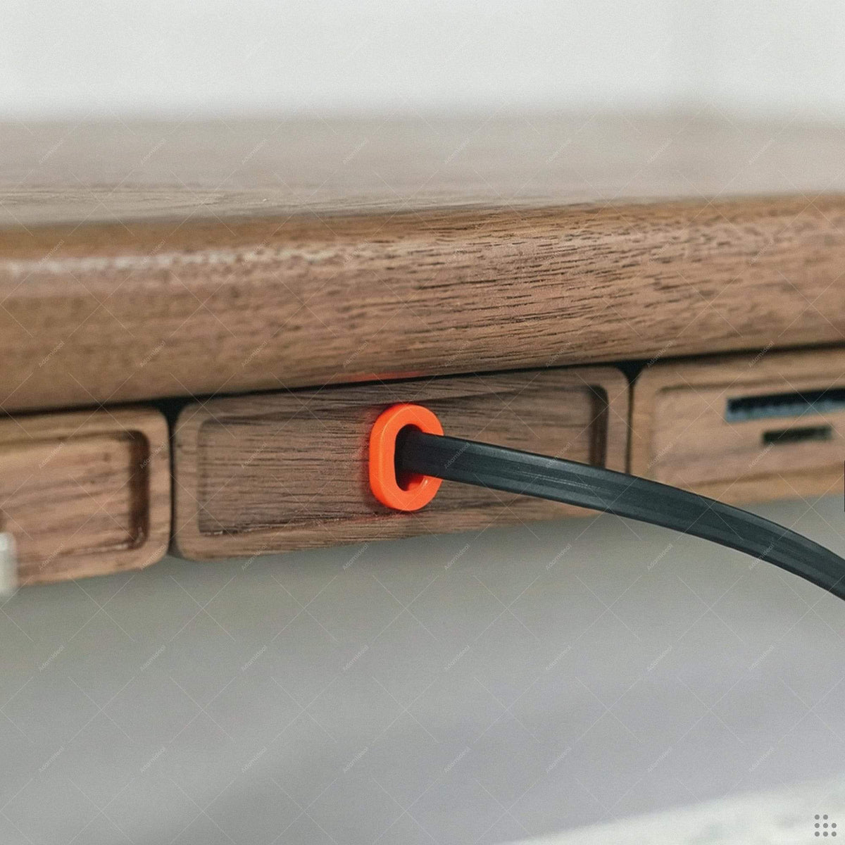 Wood Desk Organizer | Retractable Cable Box | Adhesive Cord Holder Walnut Beech.