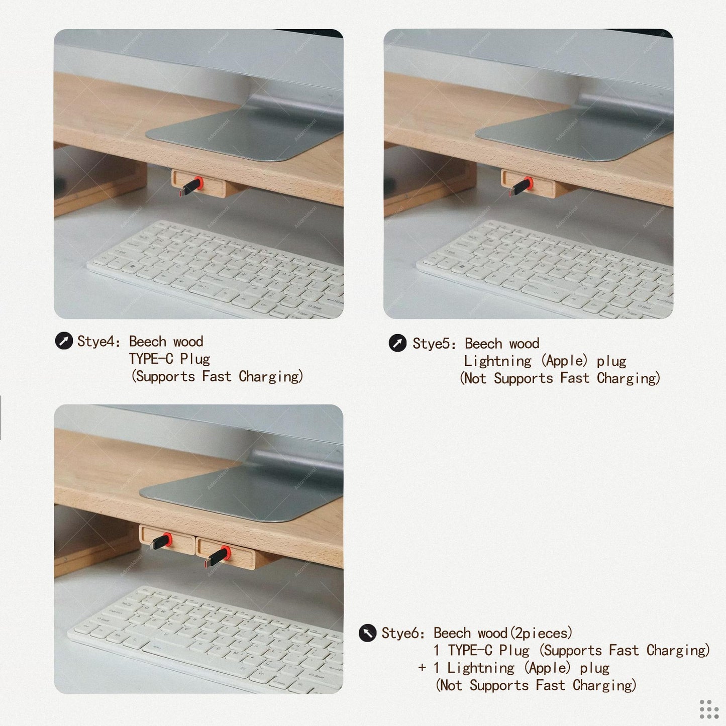 Wood Desk Organizer | Retractable Cable Box | Adhesive Cord Holder Walnut Beech