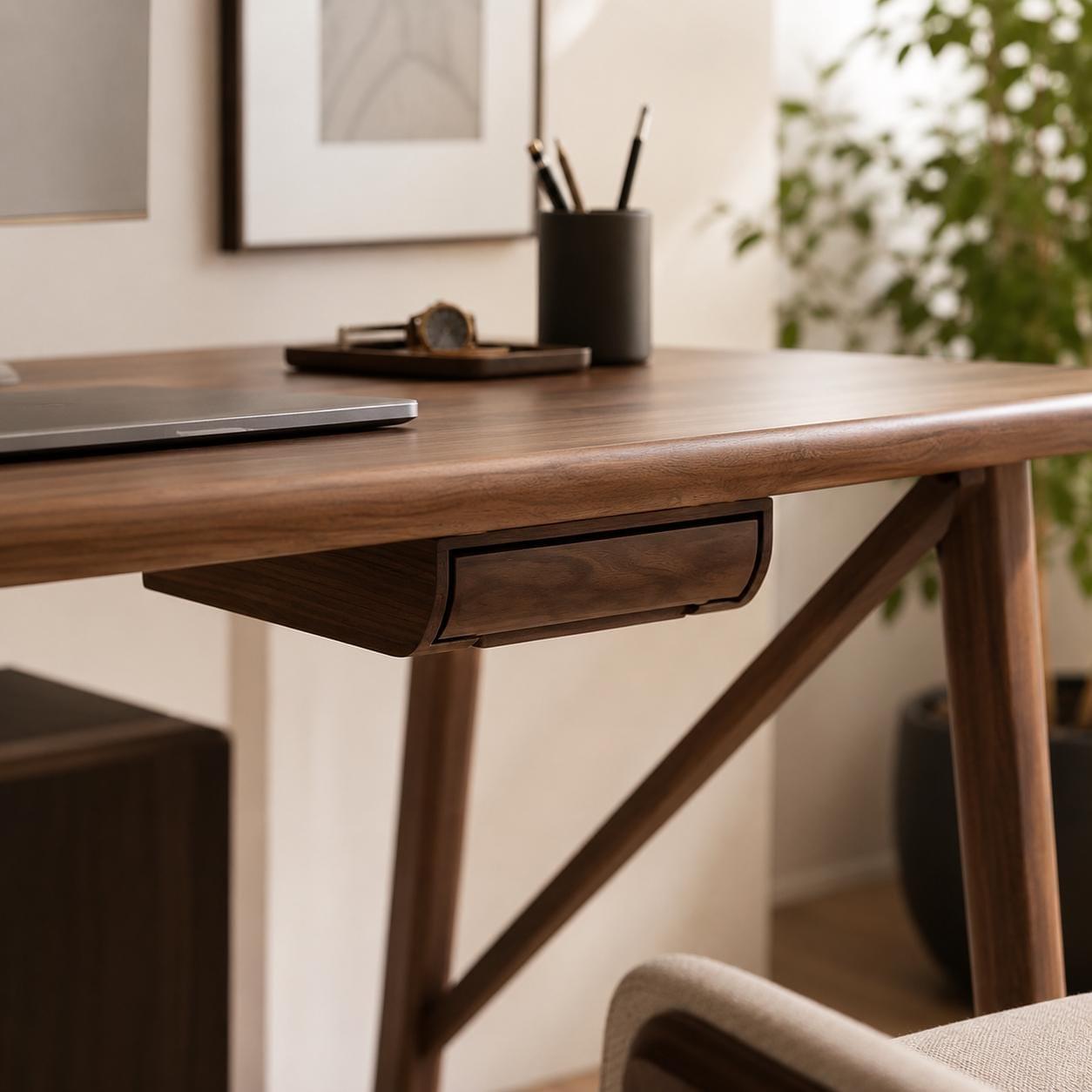 Hidden Wooden Desk Drawer, Under Desk Storage, Minimalist Office Organizer, Bamboo Workspace Solution