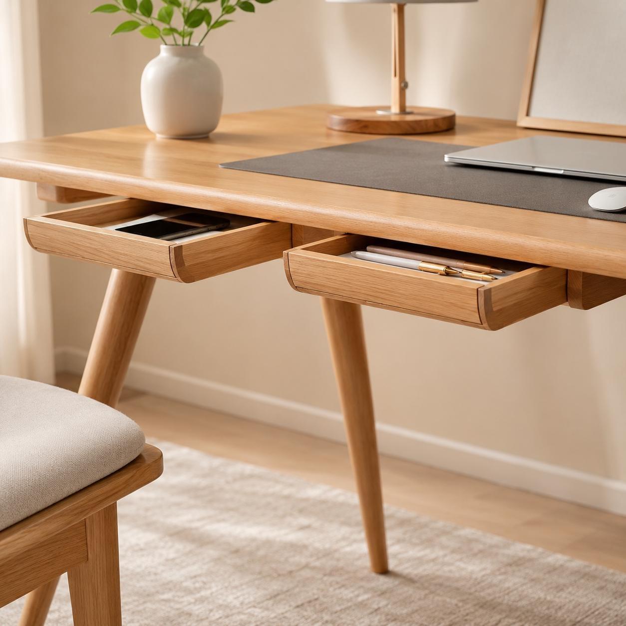Hidden Wooden Desk Drawer, Under Desk Storage, Minimalist Office Organizer, Bamboo Workspace Solution