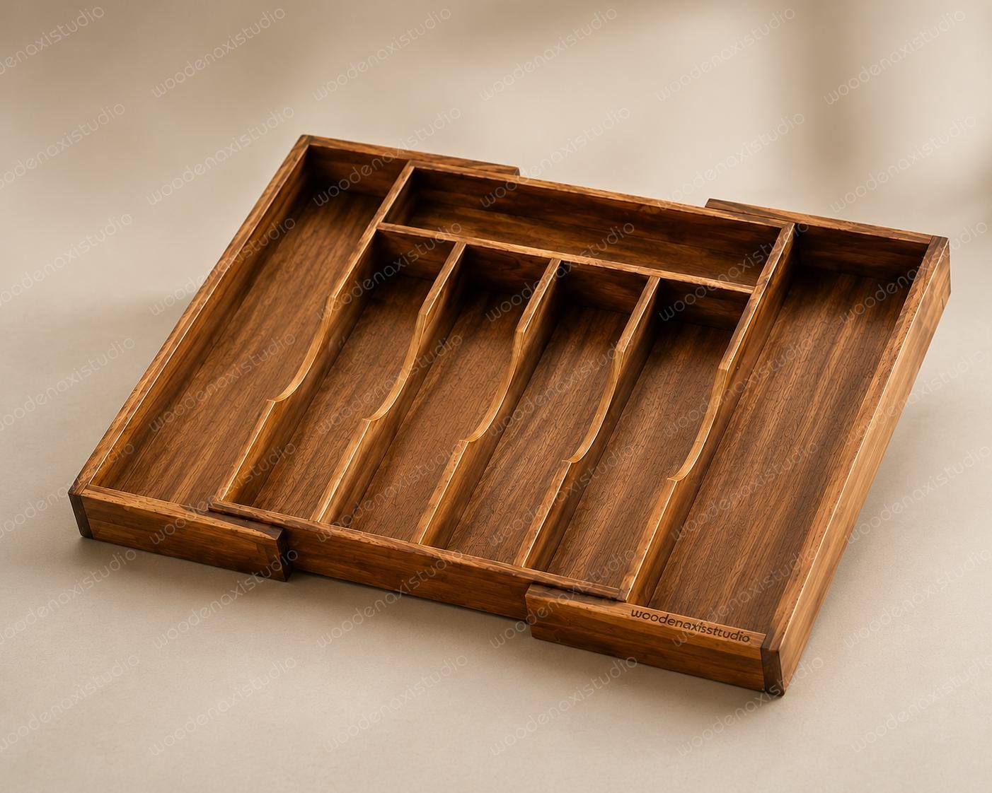 Acacia Wood Expandable Drawer Organizer, 7 Compartment Cutlery Tray, Adjustable Kitchen Storage