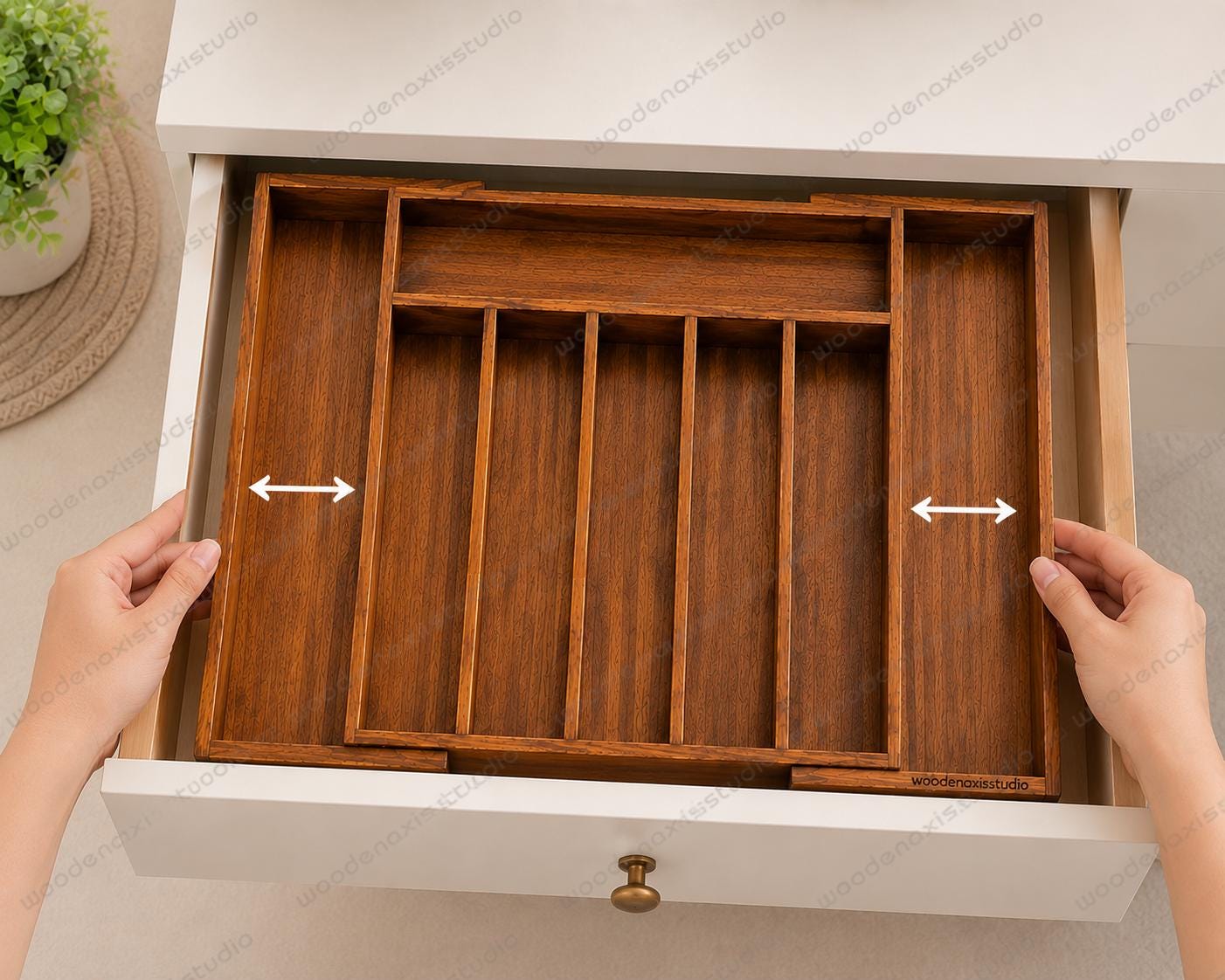 Acacia Wood Expandable Drawer Organizer, 7 Compartment Cutlery Tray, Adjustable Kitchen Storage